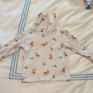 Little English Reindeer Print White Long Sleeve turtleneck